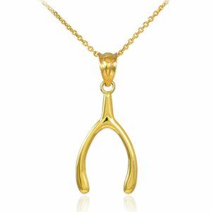14k Real Gold Wishbone Necklace Yellow White Rose